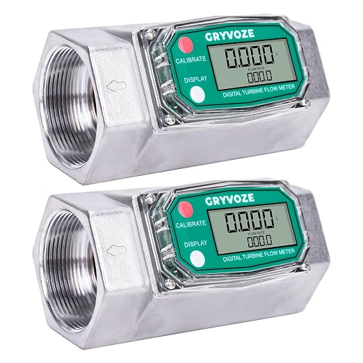 2PCS 2 Inch Digital Turbine Flow Meter, 15.8-132 GPM Inline NPT Thread Fuel Flowmeter with LCD Display for Water, Diesel, Gas Oil, Gasoline and Other Liquids - Supports Gallon, QTS, PTS, L, m³