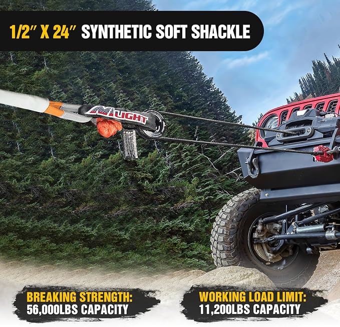 Nilight Synthetic Soft Shackle (56,000 LBS Breaking Strength) 1/2 Inch x 24 Inch 2PCS with Extra Sleeves for Sailing SUV Off Road Towing UTV ATV Trucks 4x4, 2 Years Warranty