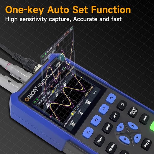 OWON Handheld Oscilloscope Multimeter, 2 Channels, 200MHz Bandwidth, 1GS/s Sampling Rate, 20000 Counts, 3 in 1 Portable Digital Automotive Oscilloscope, Voltage, Current, Capacitor HDS2202S