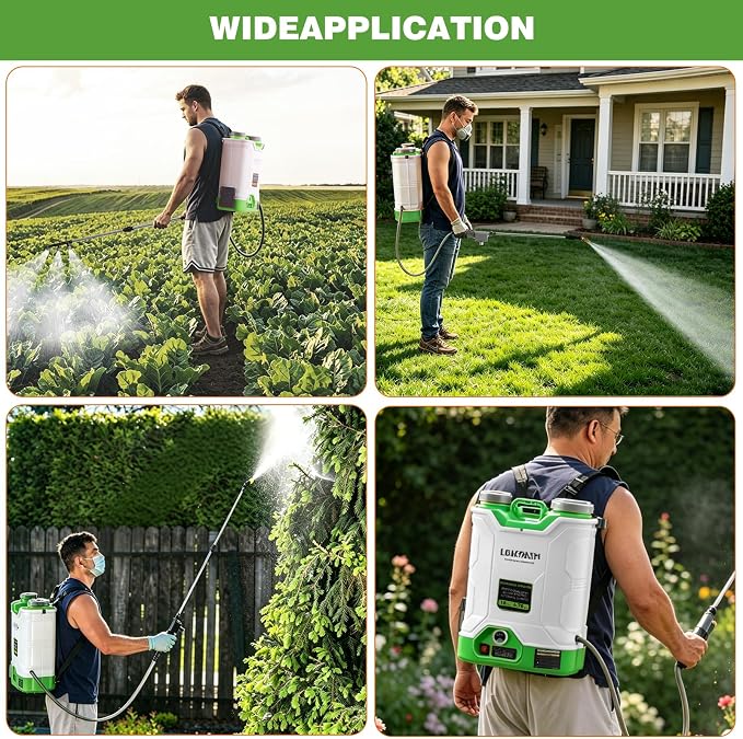 4.76 Gallon Battery Powered Backpack Sprayer | 0-120 PSI Electric, 21V Dual Batteries, 8 Nozzles & 2 Spray Wands, Auto Stirring, Goggles & Gloves Included