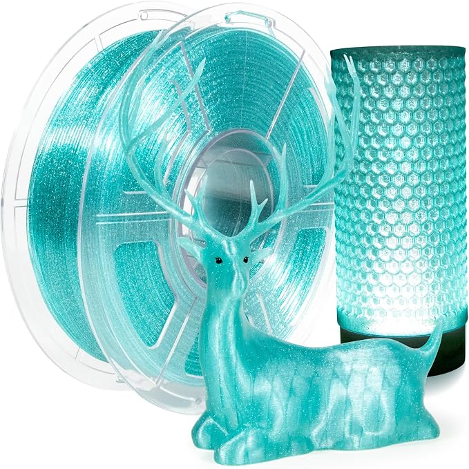 IEMAI Glitter Clear PETG Filament 1.75mm Sky Blue 1KG, Sparkly Transparent Finish 3D Printer Filament Easy to Print for Lampshades, Home Decor & DIY Models