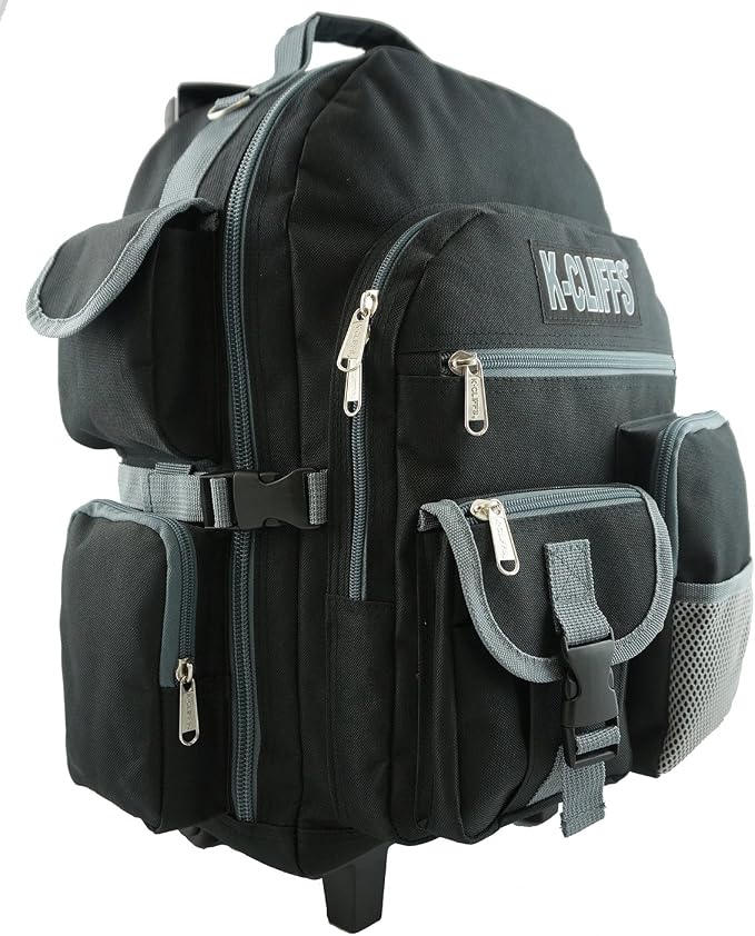 K-Cliffs Heavy Duty Rolling Backpack School Bookbag with Wheels Deluxe Wheeled Daypack