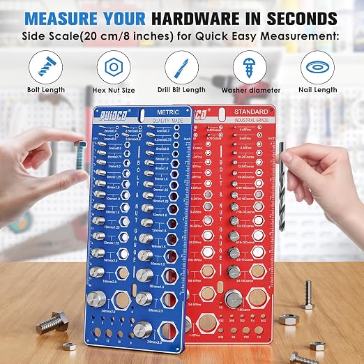 82 Nut and Bolt Thread Checker Standard and Metric, Thread Gauge SAE and Metric with 31 Standard & 31 Metric & 20 Drill Bit Gauge, Screw Size Checker Bolt Size Finder for Quickly Identify