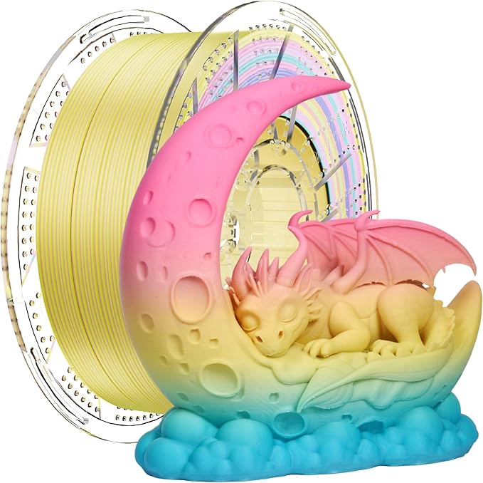 Conjure Matte Rainbow PLA 3D Printer Filament, Green Pink Yellow Sky Blue 1.75mm Matte Rainbow 3D Printing Filament 1KG/2.2lb