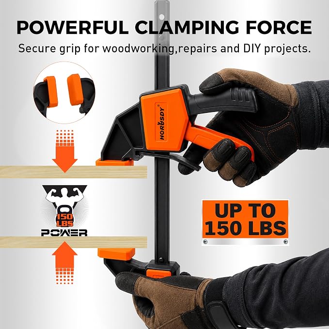 HORUSDY 8-Pack Bar Clamps for Woodworking, 12" and 6" Bar Clamps with 2-Piece Clamp Connectors, Quick-Release Wood Clamps with 150 LBS Load Limit, Trigger Clamp Set