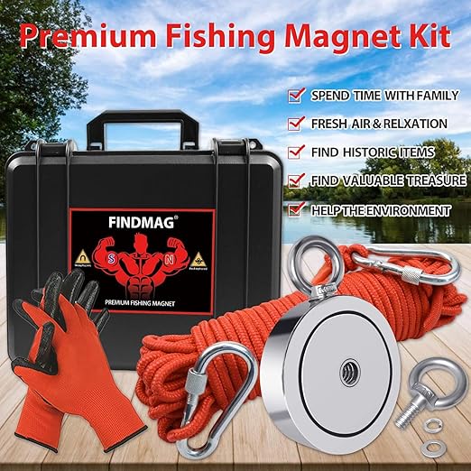 1725 lbs+ Fishing Magnet Kit, Double Sided Retrieval Magnet with Rope, Super Strong Fishing Tool for Retrieving Items in River, Lake, Beach, Lawn, 3.7" Diameter