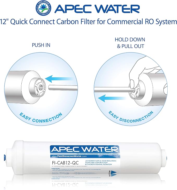 APEC Water Systems 12" Commercial Grade US Made Inline Carbon Post-Filter with 3/8" Output for Light Commercial Reverse Osmosis Water Filter System (FI-CAB12-QC)