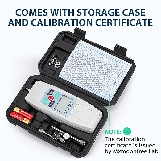 500N Digital Force Gauge Push Pull Meter Portable KF-500N | Multi Units N LB Kg Oz Storage Case Auto Backlit LCD Auto Power Off for Compression Tensile Destructive Test