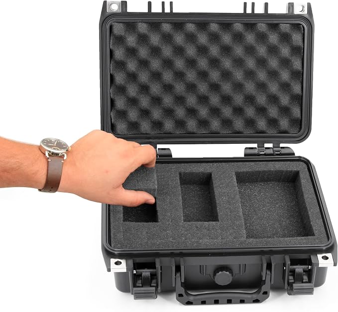 CASEMATIX 12" Waterproof Hard Case with Customizable Foam for Portable Electronics, Tools and Accessories - Hard Shell Plastic Case with Pre-Diced Travel Case Foam Interior
