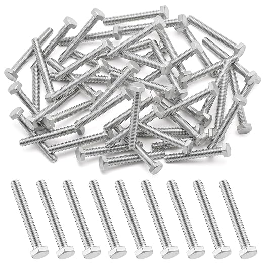 Zonon 50 Pcs 3/8-16 x 2 Hex Head Screw Bolt 18-8 (304) Stainless Steel Hexagon Bolts, Fully Threaded, Plain Finish, External Hex Drive (Silver)