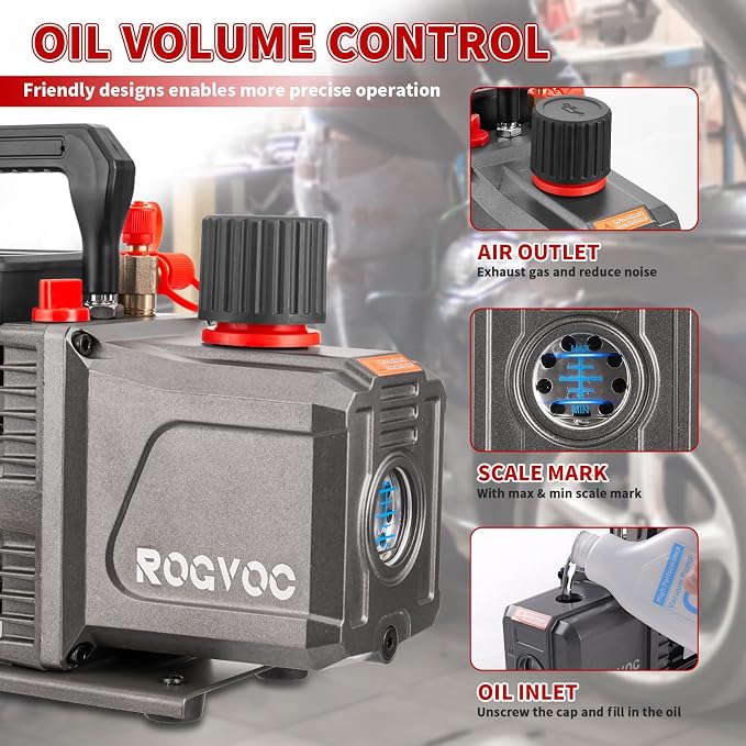 5 CFM AC Vacuum Pump and Manifold Gauge Set, 110V 1/2 HP Single Stage Rotary Vane Air Vacuum Pump HVAC for R12, R22, R410a, R134a AC Refrigerant Recharging with Carry Bag