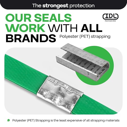 IDL Packaging Open Serrated Seals for 1/2" Polyester (PET) Strapping, Pack of 1000 - USA-Made Heavy-Duty Metal Clips for Pallet Banding, Secure Shipping - Increased Load Due to Serrated Design