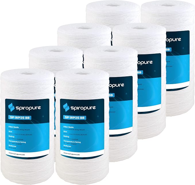 SpiroPure 10x4.5 25 Micron Sediment Water Filter WP25BB97P CW25-BBS, 8 Pack