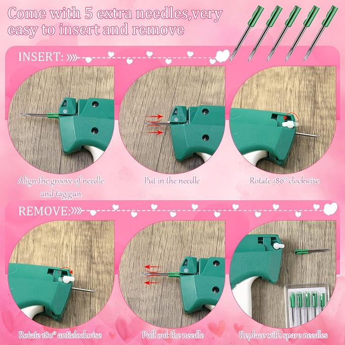 Chumia 3576 Pcs Tagging Guns for Clothes Labels Attacher Stitch Guns for Clothing with 3000 Barbs, 5 Needles and 100 Price Tags, Sewing Kit for Retail Stores, Garage Yard Sales(Pink)