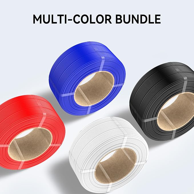 SUNLU PLA+2.0 3D Printer Filament Refill 1.75mm, 4 Packs, 4KG | Stronger PLA+ Filament, No Spool Refill, Compatible with Bambu Lab 3D Printers, Black+White+Red+Klein Blue