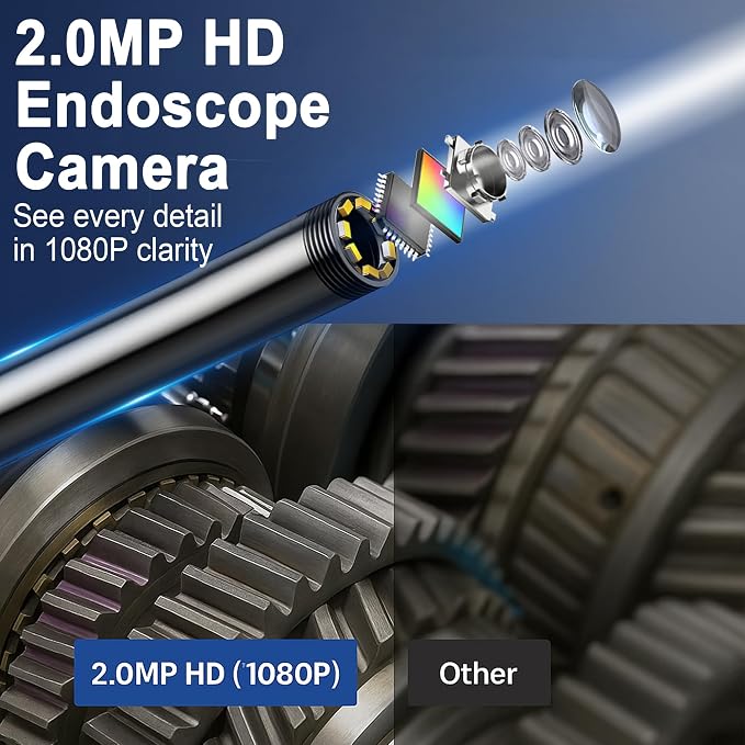 Endoscope Camera with Light, 1920P HD Borescope Inspection Camera with 4.3" IPS Screen, IP67 Waterproof with 8 LEDs & 16.5ft Semi-Rigid Snake Camera for Automotive Pipe Tools Gadgets for Men