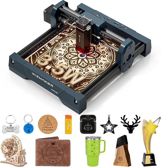 WIZMAKER Wand MINI 3.5W Laser Engraver, Compact Engraving Machine for Wood Acrylic Glass, 135×145 mm Working Area, High‑Precision 0.04 mm Spot, Beginner DIY Laser Cutter 3500mW