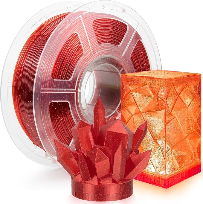 IEMAI Glitter Clear PETG Filament 1.75mm Red 1KG, Sparkly Transparent Finish 3D Printer Filament, Easy to Print for Lampshades, Home Decor & DIY Models