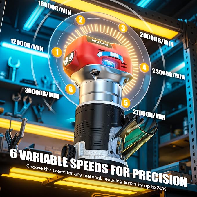 Cordless Compact Router Compatible with Milwaukee Battery, 6 Variable Speeds Router Tool for Woodworking, 800W Fixed Base Wood Router with Trim Router Bits, Tool Only