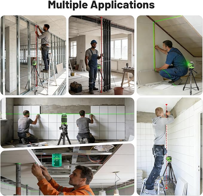 Laser Level with Tripod 60 Inch, Huepar Self Leveling Laser Level with 2 Plumb Dots -Green Cross Line Laser Leveler Tool with 360° Horizontal and 140° Vertical Line for Construction & Home Use 621CGT