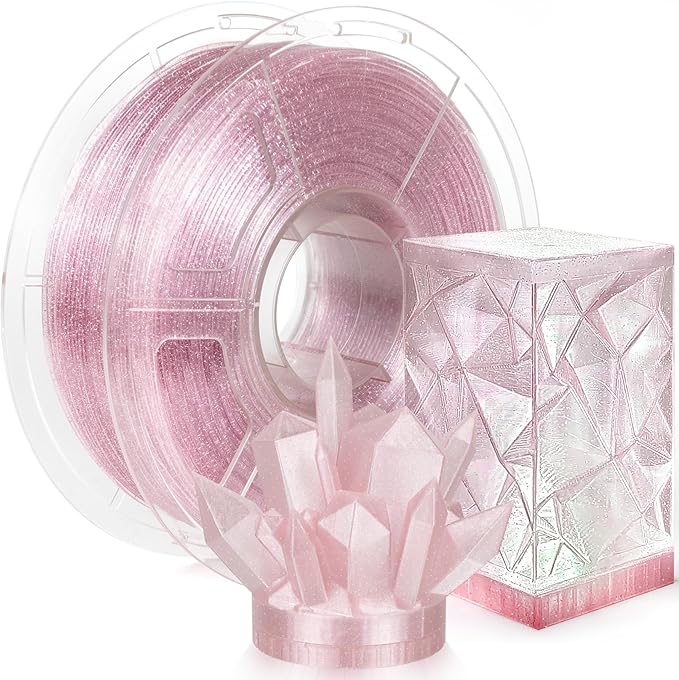 IEMAI Glitter Clear PETG Filament 1.75mm Pink 1KG, Sparkly Transparent Finish 3D Printer Filament Easy to Print for Lampshades, Home Decor & DIY Models
