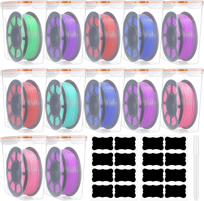 Blushtier 12 Pcs Large Filament Storage Box with Lids 3D Printer Dryer Box Portable Storage with Label for 3D Printing Filaments Sealing and Protection 9.76 * 9.64 * 4.5inch (Orange)