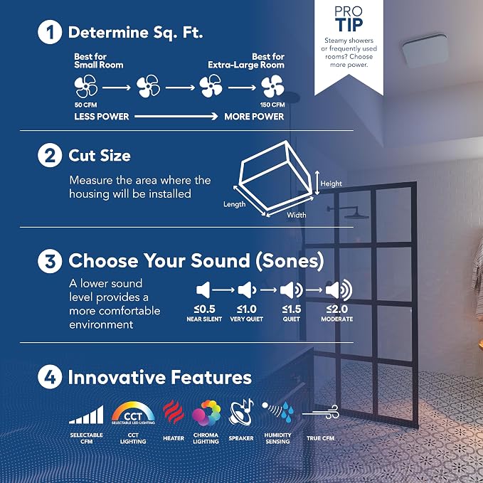 Broan-NuTone Bathroom Exhaust Fan – Easy Retrofit Without Attic Access, Ultra-Quiet 1 Sones, 110 CFM, ENERGY STAR Certified, Made in USA, Moisture & Odor Control with Easy-Clean Grille