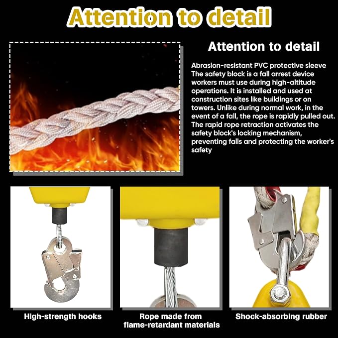FuturelOT Self Retracting Lifeline 33ft 330lbs Fall Arrester Lanyard Protect Safety Harness Fall Protection with Alloy Steel Hook Steel Wire Rope(10m)