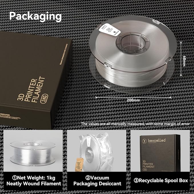 kexcelled PC Filament 1.75mm 1kg,Clear Polycarbonate Filament 1.75 with Strong Tough and Heat Resistant, Transparent PC 3D Printer Filament Dimensional Accuracy +/- 0.03mm
