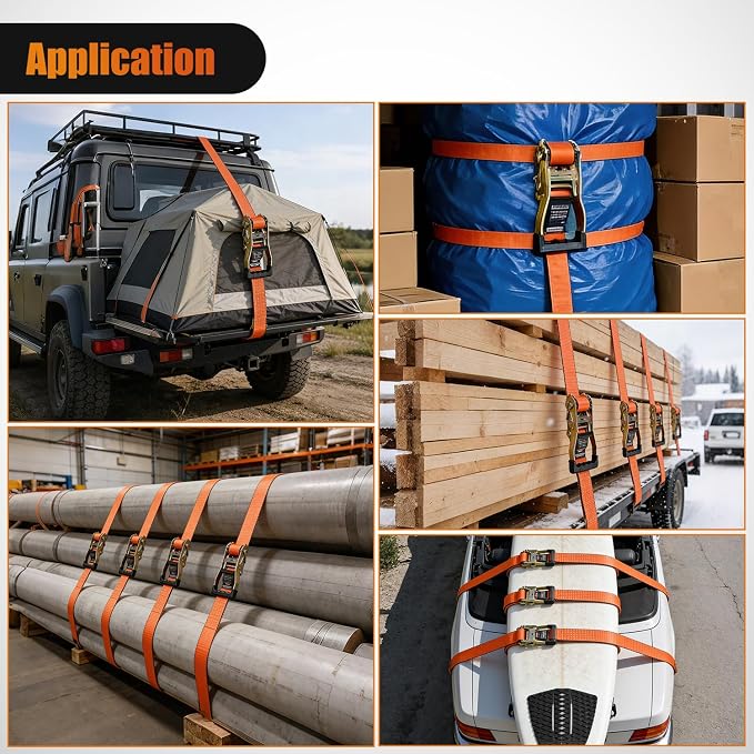 Nilight Flat Hook Ratchet Straps 10 Pack 2 in x 30 Ft Heavy Duty Tie Down Straps 10,000 Lbs Breaking Strength for Truck, Trailers Pickup Orange