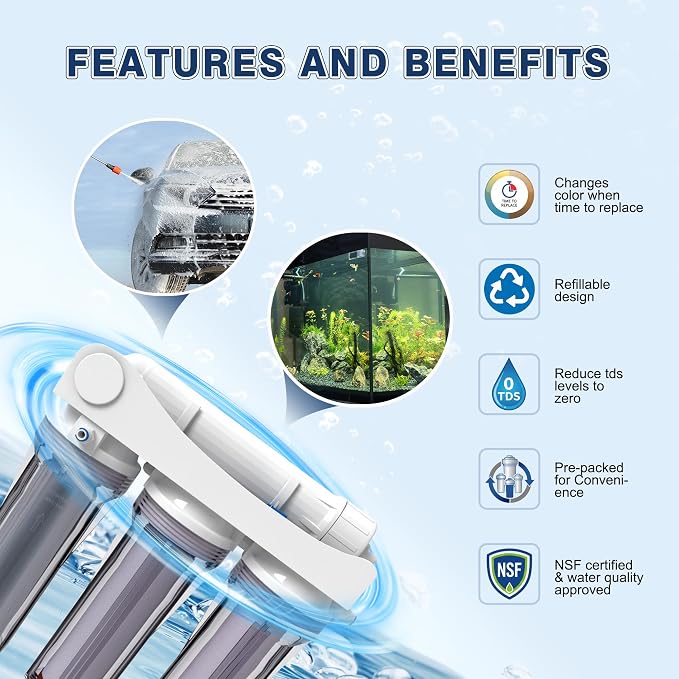 3 Pack Reverse Osmosis 10 Inch Mixed Bed Color Changing Deionization Resin Filter Compatible with Aquatic Life RO/DI System, RODI Reverse Osmosis DI Water Filter Replacement