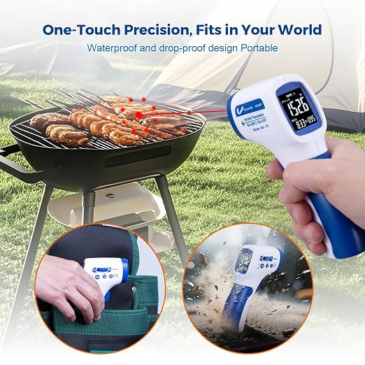 Ring Laser DS20:1 Infrared Thermometer Temperature Gun with Meat,Thermal Gun with Adjustable Emissivity&High/Low Alarm,±1% Accuracy,-58~1832℉ IR Temp Gun with Reverse Display for Food HVAC