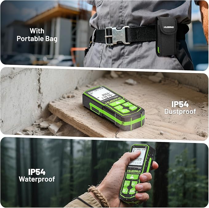 Huepar 395FT Bluetooth Green Laser Measuring Tool with 60" Tripod, 1/16in Accuracy Laser Distance Measurement Tool, Digital Laser Room Measuring Device, Laser Distance Meters