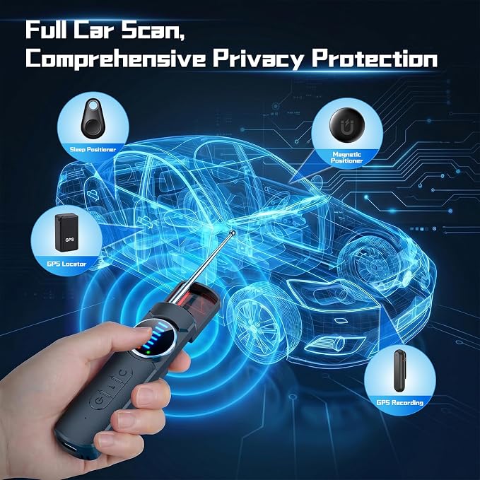 7-in-1 Hidden Camera Detectors, AI Chip Anti-Spy Camera Finder, GPS Tracker & Bug Detector, Portable RF Signal Scanner for Hotel, Dressing Room, Bathrooms, Cars & Travel Security (Black)