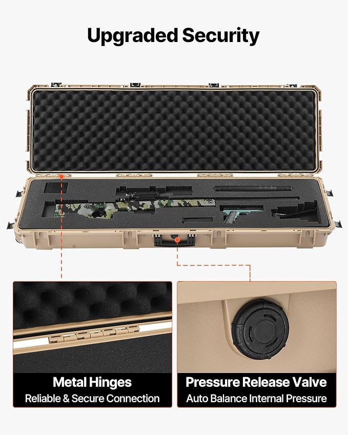 VEVOR Rifle Case, Rifle Hard Case with 4 Layers Fully-protective Foams, Lockable Hard Gun Case with Wheels, IP67 Waterproof & Crushproof, for Rifles or Shotguns