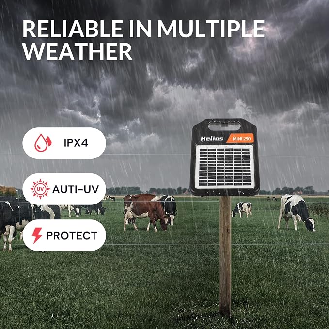 Andmon MINI250 Solar Electric Fence Charger with Day or Night Mode, 0.25Joule Portable Solar Fence Charger