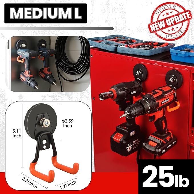 ULIBERMAGNET Heavy Duty Magnetic Garage Hooks,8 Pack Strong Large Magnet Hooks for Power Drill,Garden Tools,Hose,Pegboard,Garage, Workshop,Magnetic Storage Hooks for Indoor Outdoor Hanging(Orange)