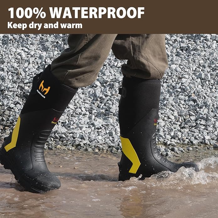 Rubber Work Boots with 800g Insulation, Puncture-Proof Steel Toe & Shank, Lightweight EVA Outsole Waterproof Insulated Neoprene Hunting Boots for Farming, Construction and Manufacturing (Size 6-14)