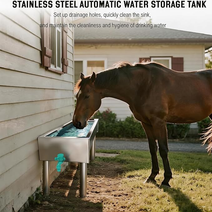 Automatic Livestock Water Trough Animal Stainless Steel Larger Automatic Waterer with Float Valve Kit for Goat Cattle Horse Hog Pigs Dog Water Dispenser Outdoor, 39.5"*11.8"*7.8",12 Gallons