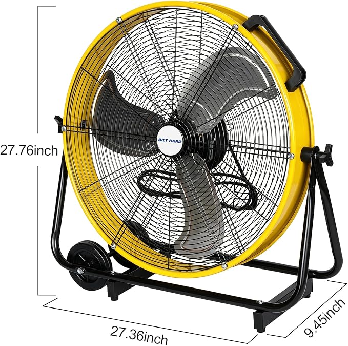 BILT HARD 24" 8100 CFM High Velocity Industrial Drum Fan, 3-Speed Heavy Duty Metal Shop Fan for Warehouse, Workshops, Garage, Factory and Basement