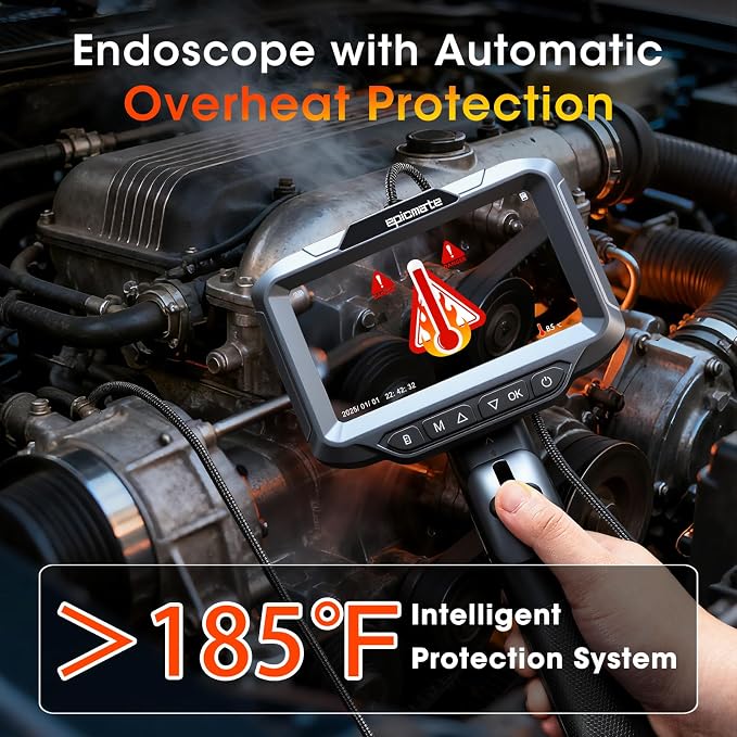 Two-Way Articulating Borescope, 1080P HD Endoscope Camera with 5" IPS Screen, IP67 Waterproof 0.23in Slim Probe Inspection Camera with Adjustable Light, for Automotive Pipe Sewer 32GB SD Card