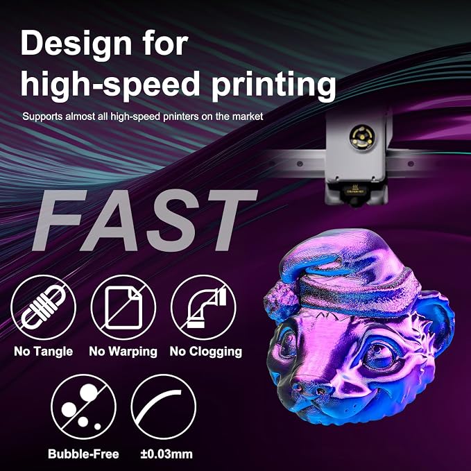 ERYONE Silk Tri Color PLA Filament 3D Printer 1.75mm +/- 0.03mm, Multicolor Filament Tricolor PLA 1KG(2.2lbs) Cardboard Spool, Blue Purple Black
