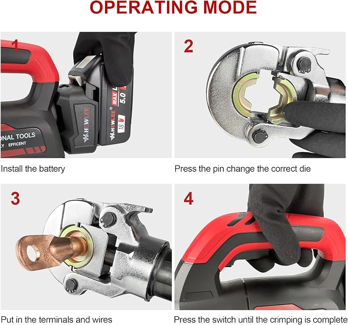Electric Wire Cable Crimper Battery Powered Hydraulic Crimping Tool Range 8AWG to 600MCM with 12 Dies, Electricians for Circuit Repairs and Stainless Steel Deck Upgrades (HL-300K)