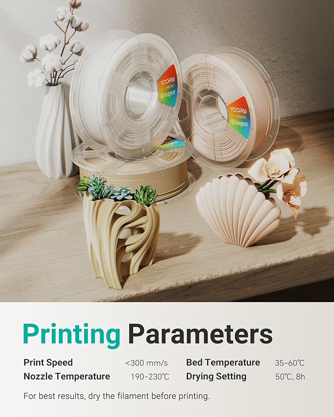 YOOPAI PLA+ Matte Filament 1.75mm, 4KG (8.8lbs) 3D Printer Filament, Dimensional Accuracy +/- 0.02 mm, Pastel Orange+Bone White+Grass Green+Desert Tan