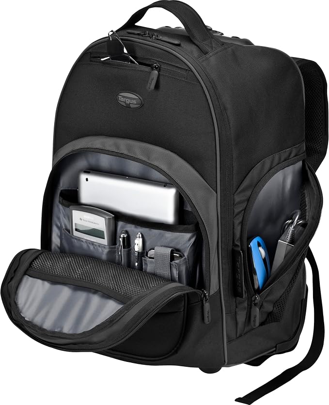 Targus 16 Inch Compact Rolling Backpack, Black - Wheeled Travel Bag Fits Laptops Up to 16”