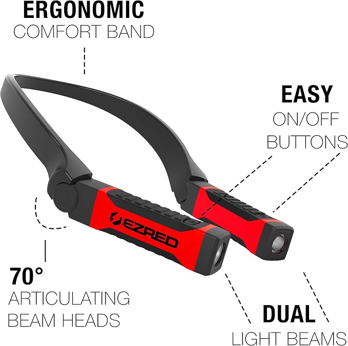 EZRED Anywear Rechargeable Neck Light for Hands-Free Lighting, Soft Green & Bright NK10 Anywear Neck Light for Hands-Free Lighting, Red and Black