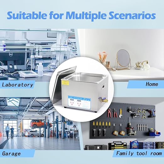 15L Industrial Ultrasonic Cleaner with Heater and Digital Timer, 40kHz 360W Professional Ultrasonic Parts Cleaning Machine with Drain for Carburetors, Engine Parts, Auto Tools and Lab Equipment