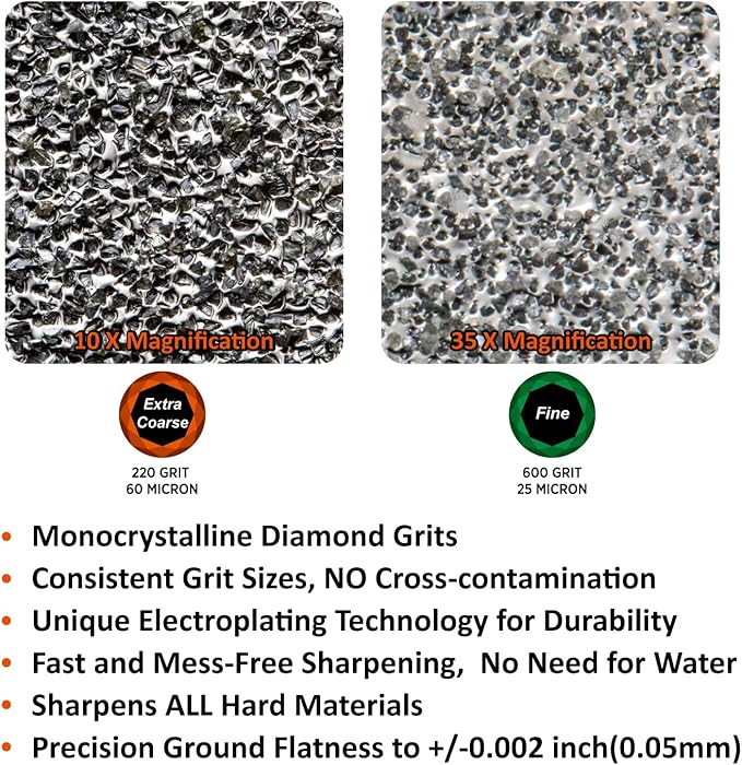 SHARPAL 163N Diamond Sharpening Stone, Dual Grit 220/600 – Extra Coarse & Fine for Dull and Damaged Blades, 8" x 3" with Storage Case (NonSlip Base) & Angle Guide Gifts for Men