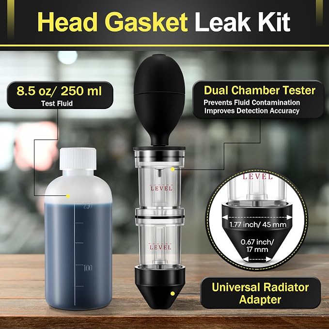 Enhon Head Gasket Tester Combustion Leak Test Kit with 8.5oz Testing Fluid and Universal Radiator Adapter, Dual-Chamber Tester Kit for Head Gasket, Gas/Diesel Engine, Car Truck Combustion Leak Check