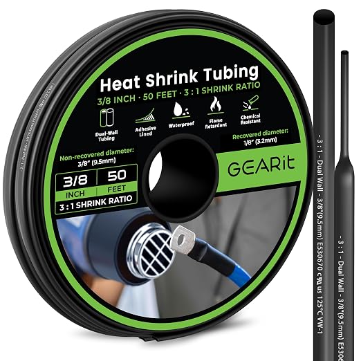 GEARit 3/8 inch Heat Shrink Tubing 50 Ft, 3:1 Adhesive Lined Dual Wall Waterproof Marine Grade Electrical Wire Wrap, UL Listed Heat Shrink Tube for Cable Repair Automotive Boat